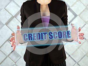 CREDIT SCORE text in futuristic screen.  AÃÂ credit scoreÃÂ is a numerical expression based on a level analysis of a person`s photo